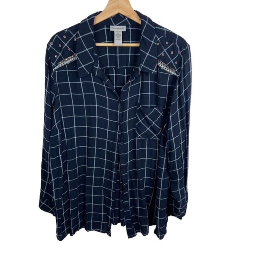 Catherines Shirt Women's Plus Sz 2X button Down blouse casual plaid flanel Rayon